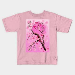 Deep pink sakura (cherry blossoms) sumi-e Kids T-Shirt